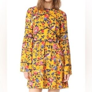 Tanya Taylor 100% Silk Kimono Floral Caterina Long Sleeve Dress Marigold Sz. 12